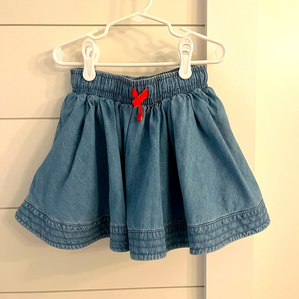 Mini Boden denim, lined twirly skirt, size 5/6.